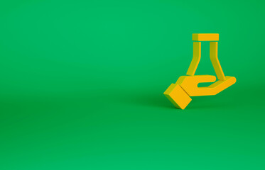 Orange Test tube and flask chemical laboratory test icon isolated on green background. Laboratory glassware sign. Minimalism concept. 3d illustration 3D render