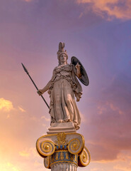 Athena ancient Greek goddess statue and impressive sky