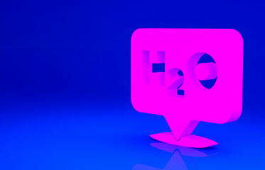 Pink Chemical formula for water drops H2O shaped icon isolated on blue background. Minimalism concept. 3d illustration 3D render