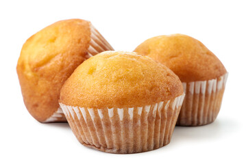 Three muffins on a white background. Isolated