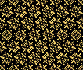 Flower geometric pattern. Seamless vector background. Gold and black ornament. Ornament for fabric, wallpaper, packaging. Decorative print