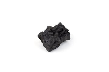 Natural wood charcoal isolated on white background. Pile of coal isolated on white background.