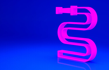 Obraz premium Pink Fire hose reel icon isolated on blue background. Minimalism concept. 3d illustration 3D render