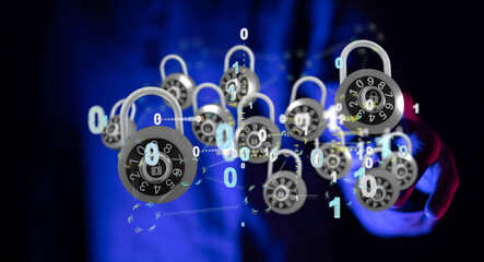 Fototapeta premium Information technology protected with firewall, secure access and encryption against cyber