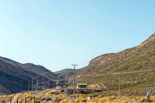 Electrified railroad and power substation in the Hex River Valley