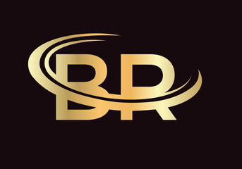 Initial Gold BR letter logo design. BR logo design vector template - obrazy, fototapety, plakaty