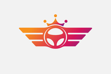 Vector car logo design. combination Steering and wings with crown symbol or icon. Unique rudder logotype design template © Al Bharik 99