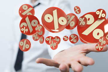 Sales icons floating in the air 3D rendering