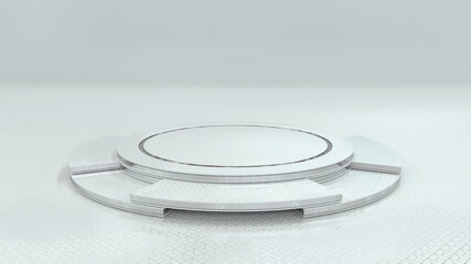 Modern White Futuristic Pedestal With Golden Details. Abstract Background With Empty Space For Text Or Logo - 3D Illustration