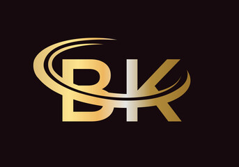 Initial Gold BK letter logo design. BK logo design vector template - obrazy, fototapety, plakaty