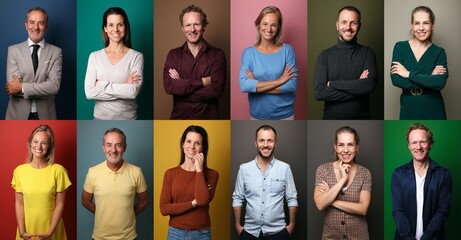 Obraz premium Group of six commercial people in front of a colored background