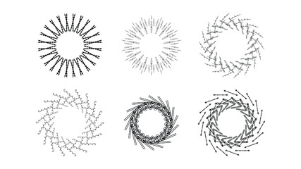 Set Abstract Collection Starburst Sunburst Sunset Black Line Doodle Design Elements Bursting Rays Sunrise Light Radiant Spark Vector Design Style