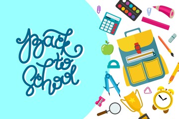 A banner back to school with a place to insert text. Vector illustration in a flat style. School attributes.