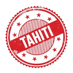 TAHITI text written on red grungy round stamp.