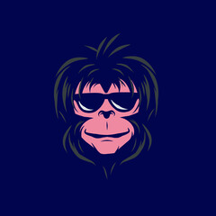 Funny funky monkey Line. Pop Art logo. Colorful design with dark background. Abstract vector illustration