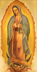 VIENNA, AUSTIRA - JUNI 24, 2021: The painting of Immaculate from Guadaluppe in the Votivkirche church by Hans Schweiger (1954). - obrazy, fototapety, plakaty