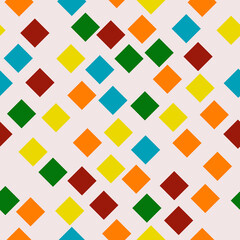 Colorful squares pattern. Vector seamless diagonal squares and white background. Repeated multicolor squares.