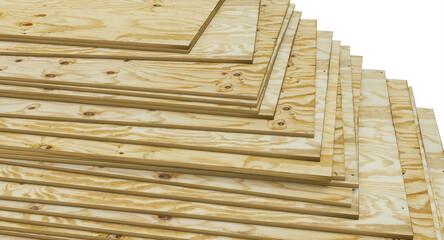stacked pine plywood panels. construction industry.