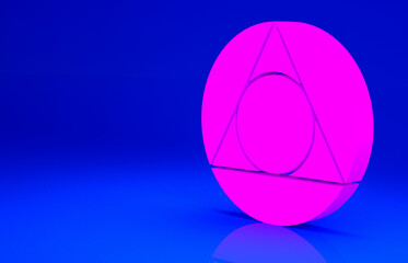 Pink Triangle math icon isolated on blue background. Minimalism concept. 3d illustration 3D render