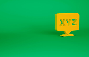 Orange XYZ Coordinate system icon isolated on green background. XYZ axis for graph statistics display. Minimalism concept. 3d illustration 3D render - obrazy, fototapety, plakaty