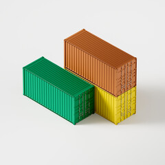 Set of multi-colored sea containers on a white background in isometry, metaphor of the economic crisis of 2021, banner or wallpaper, 3d rendering