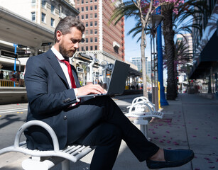 business success. programmer man use pc. entrepreneur or manager. agile business.