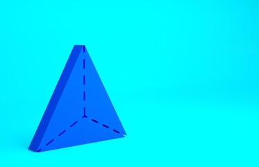 Blue Geometric figure Tetrahedron icon isolated on blue background. Abstract shape. Geometric ornament. Minimalism concept. 3d illustration 3D render