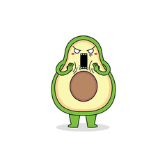 Cute avocado cartoon character shocked