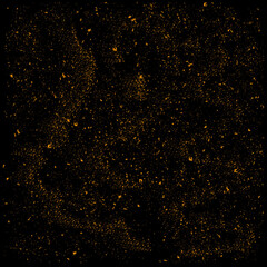 Vector grunge background. Golden cosmic dust on a dark background.