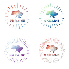 Ukraine low poly sunburst set. Logo of country in geometric polygonal style. Vector illustration.