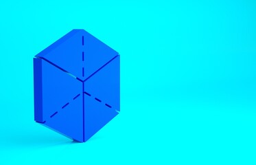 Blue Geometric figure Cube icon isolated on blue background. Abstract shape. Geometric ornament. Minimalism concept. 3d illustration 3D render