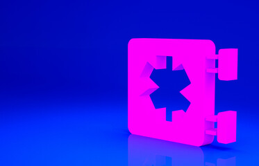 Pink Medical symbol of the Emergency - Star of Life icon isolated on blue background. Minimalism concept. 3d illustration 3D render