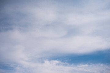 Scattered cloud clusters in a blue sky, blue sky background with white clouds,