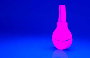 Pink Enema icon isolated on blue background. Enema with a plastic tip. Medical pear. Minimalism concept. 3d illustration 3D render