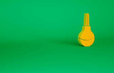 Orange Enema icon isolated on green background. Enema with a plastic tip. Medical pear. Minimalism concept. 3d illustration 3D render