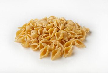 Pasta Concilliers made of durum wheat on a white background for insulation.