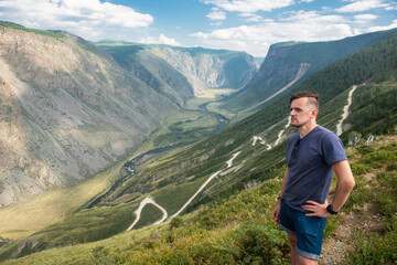 Man on the top of Altai mountain