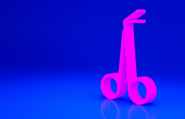 Pink Medical scissors icon isolated on blue background. Minimalism concept. 3d illustration 3D render