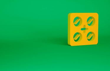 Orange Pills in blister pack icon isolated on green background. Medical drug package for tablet, vitamin, antibiotic, aspirin. Minimalism concept. 3d illustration 3D render
