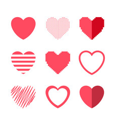 Pink and red hearts in various forms , isolated on white background , Illustration  Vector EPS 10 
