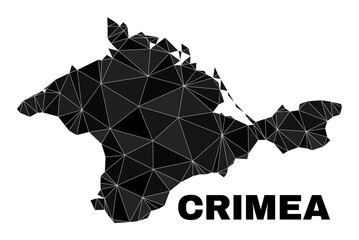 lowpoly Crimea map. Polygonal Crimea map vector combined with scattered triangles. Triangulated Crimea map polygonal abstraction for patriotic templates.