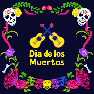 Day of the Dead decorative frame. Dia de los muertos. Mexican celebration.