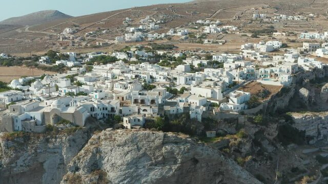 Folegandros island Chora village aerial drone video footage 4k.  Cyclades, Greece.