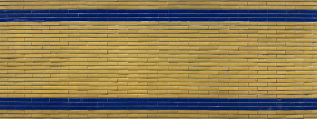 Metro Fliese gelb glänzend Subway Wandfliese Bad, Küche Facettenfliesen mit blauer Borte.