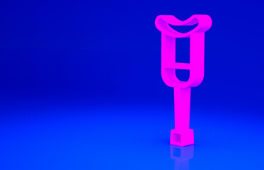 Pink Crutch or crutches icon isolated on blue background. Equipment for rehabilitation of people with diseases of musculoskeletal system. Minimalism concept. 3d illustration 3D render