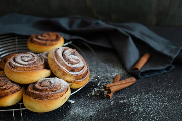 Homemade cinnamon rolls. Breakfast still life 