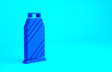 Blue Sewing thread on spool icon isolated on blue background. Yarn spool. Thread bobbin. Minimalism concept. 3d illustration 3D render