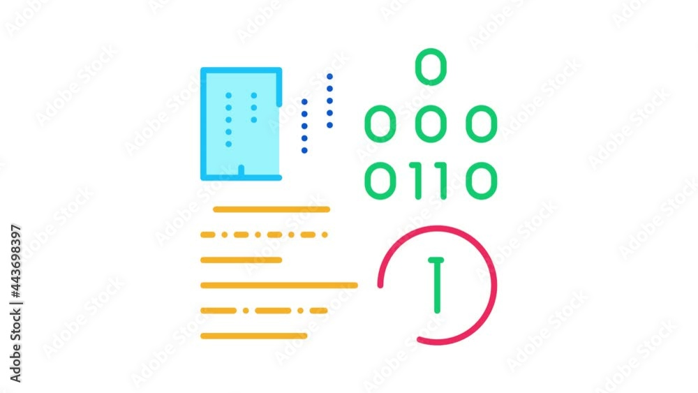 Poster binary information icon animation. color binary information animated icon on white background