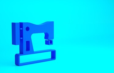 Blue Sewing machine icon isolated on blue background. Minimalism concept. 3d illustration 3D render