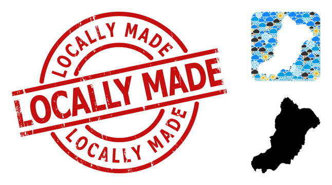 Weather pattern map of La Graciosa Island, and textured red round Locally Made stamp seal.